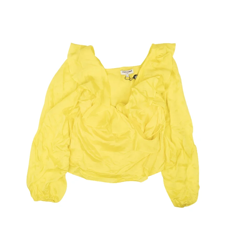 Yellow Silk Cascade Wrap Top Blouse Side Tie Blouse