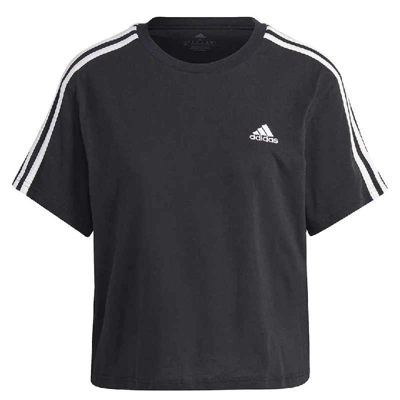 adidas - Women's Essentials 3 Stripes Crop T-Shirt (HR4913) Beaded Sequined Faux Fur