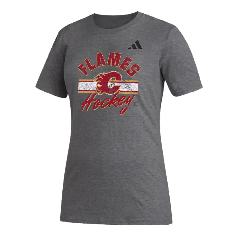 adidas - Women's Calgary Flames Blend T-Shirt (IB5644) Houndstooth Herringbone Solid