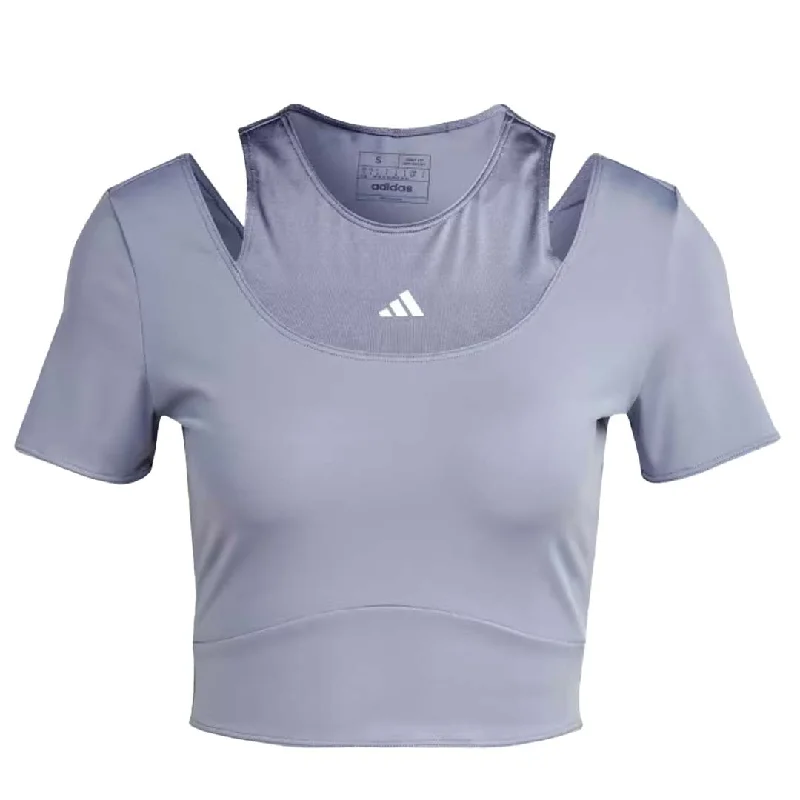 adidas - Women's Hiit Crop Training T-Shirt (IB8599) Ribbed Striped Patterned