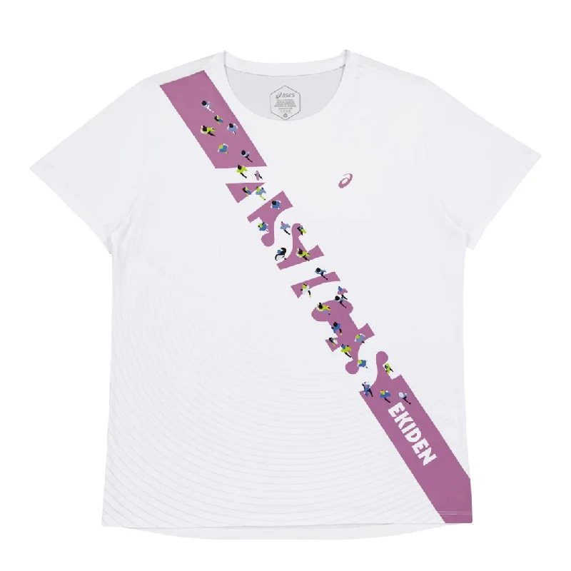 Asics - Women's Ekiden Short Sleeve T-Shirt (2012C397 100) Notch Collar Peter Pan Collar Cowl Neck