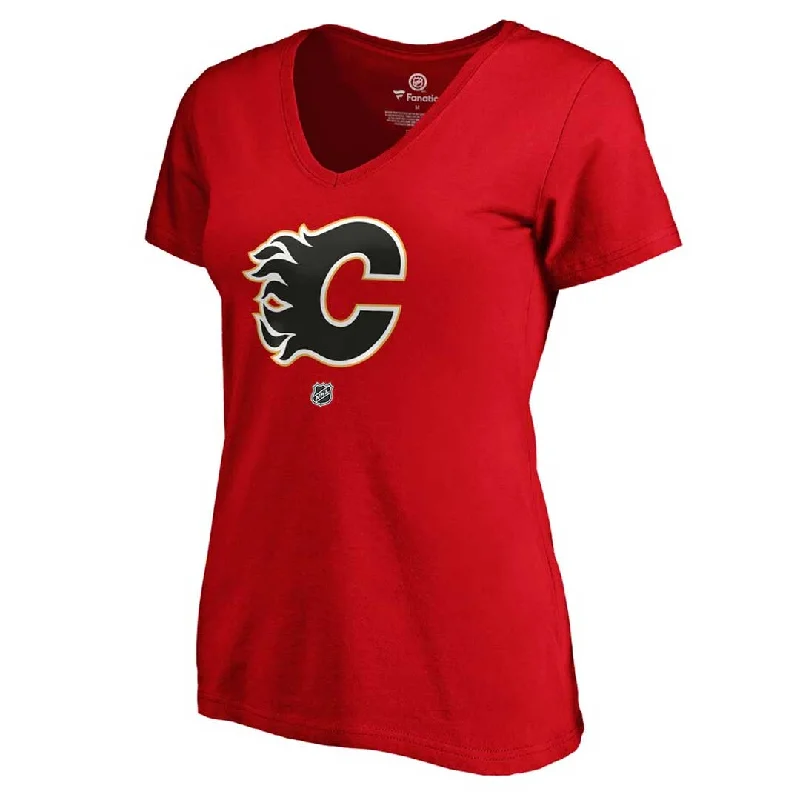 Fanatics - Women's Calgary Flames Tkachuk V-Neck T-Shirt (3A40 0484 H35 FNC) Asymmetrical Pockets Print