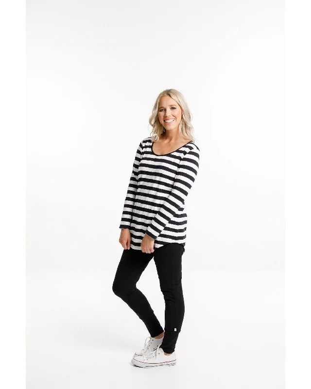 Home Lee Long Sleeve Tee - Black & White Stripe Chenille Brocade Lace