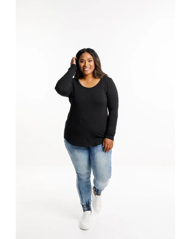 Home Lee Long Sleeve Tee - Black Elasticated Padded Insulated