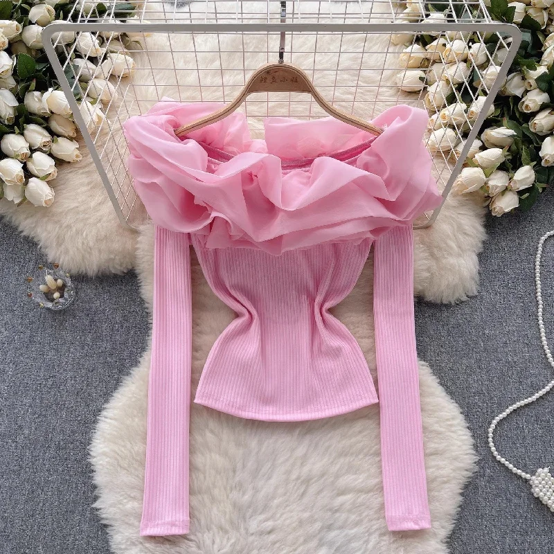 knitted long-sleeved T-shirt for women design top      S4605 Knit Fabric Woven Fabric Fleece Fabric