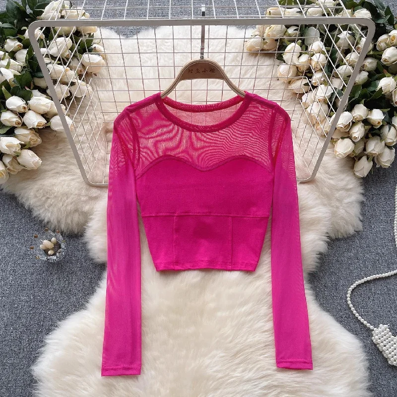 long-sleeved T-shirt for women mesh short design top trendy S4535 Embroidered Appliqued Beaded long-sleeved T-shirt for women mesh short design top trendy S4535 Embroidered Appliqued Beaded