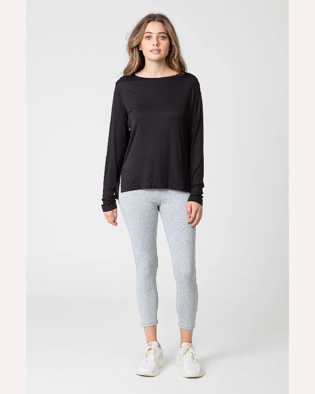 Marlow Long Sleeve Anytime Tee -  Black V-Neck T-Shirt Long Sleeve Cotton
