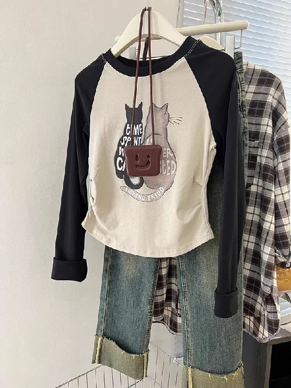 Retro Short Irregular Long Sleeve T-shirt Women's Top S3423 Collared T-Shirt Boat Neck A-Line Retro Short Irregular Long Sleeve T-shirt Women's Top S3423 Collared T-Shirt Boat Neck A-Line