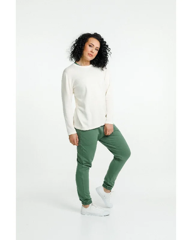 Rose Road Long Sleeve Knit Topher Tee - Cream Solid Color Striped Floral