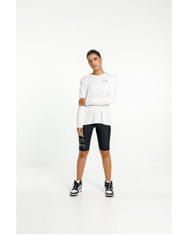 Rose Road Long Sleeve Tee - White with Rose Road Arch Print Notch Collar Peter Pan Collar Cowl Neck Rose Road Long Sleeve Tee - White with Rose Road Arch Print Notch Collar Peter Pan Collar Cowl Neck