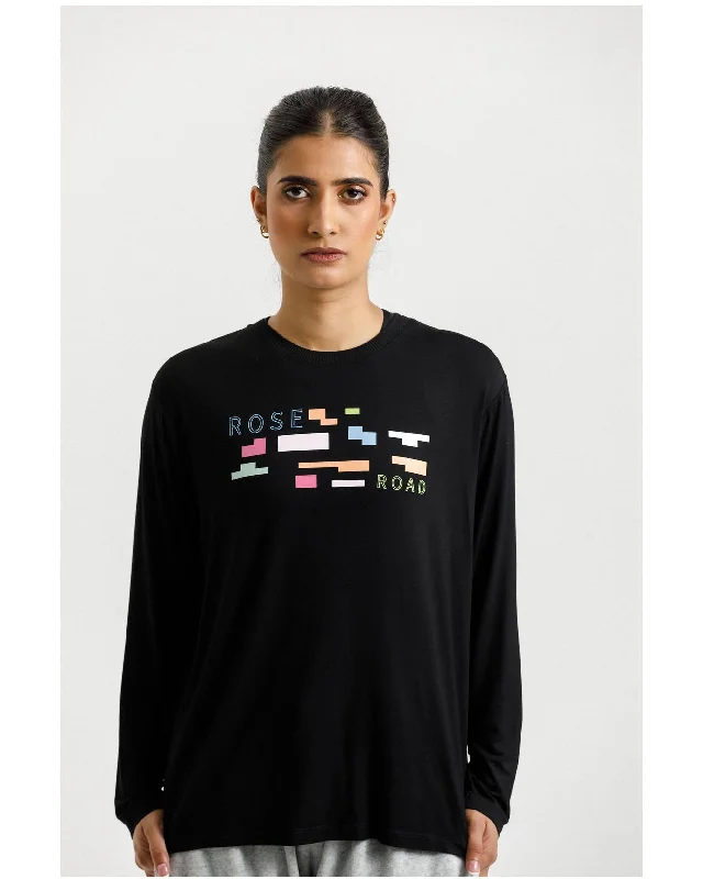 Rose Road Long Sleeve Topher Tee - Black with Meta Block Chaos Houndstooth Herringbone Solid Rose Road Long Sleeve Topher Tee - Black with Meta Block Chaos Houndstooth Herringbone Solid
