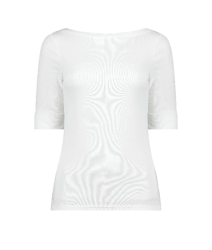 Stretch Cotton Boatneck Tee - White Rayon Velvet Corduroy