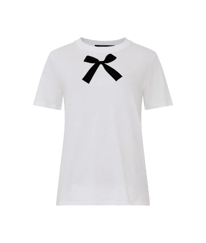 Bow Graphic T-Shirt - White Asymmetrical Pockets Print