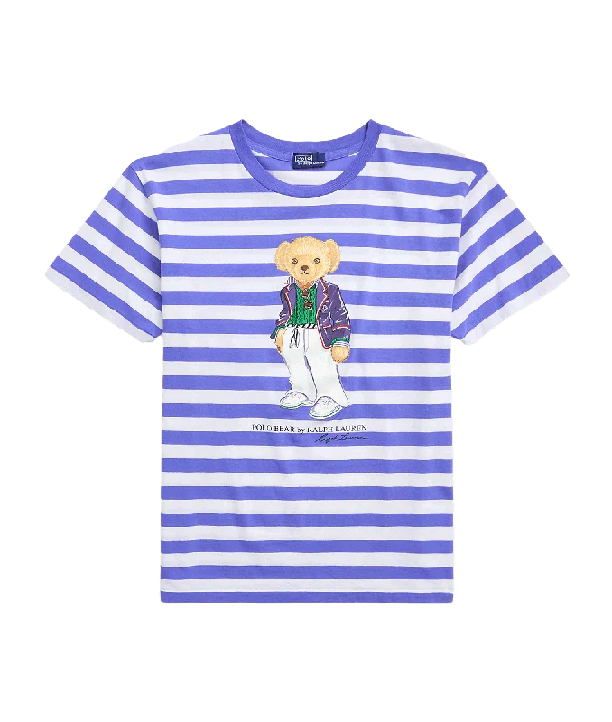 Polo Bear Striped Cotton Tee - Resort Blue/White Stripe Anti-Shrink Durable Soft