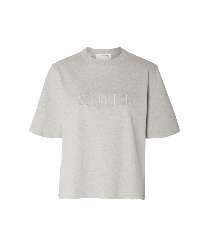 Embroidered T-shirt - Grey Graphic Embroidered Appliqued