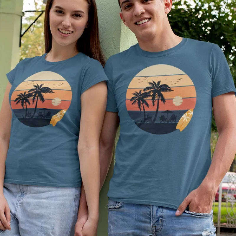 Sea view printed unisex t-shirt Satin Fabric Silk Fabric Chiffon Fabric