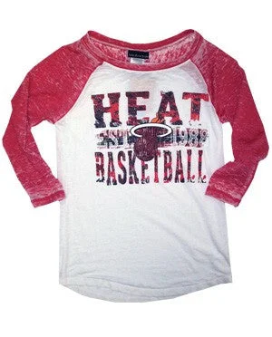 5th and Ocean Miami HEAT Ladies Burnout T-Shirt Long Sleeve Fitted T-Shirt Seamless Stretchy