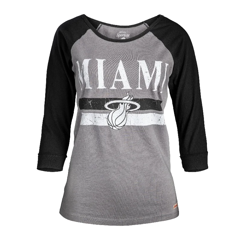Sportiqe Miami HEAT Ladies Cosmo Black Tie Tee V-Neck T-Shirt Long Sleeve Cotton