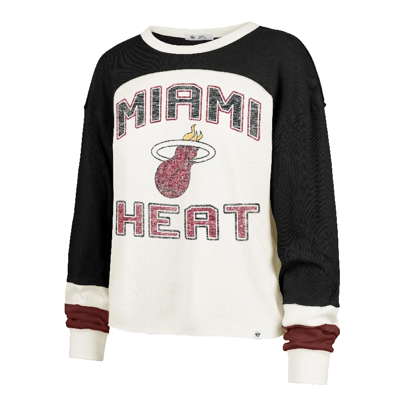 '47 Brand Miami HEAT Toni Women's Long Sleeve Tee Lace Blend Ribbed Blend Corduroy Blend