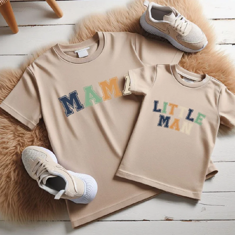Mama & Little Man Multi Block Matching T-Shirts- Natural Raw Fashionable Trendy Casual