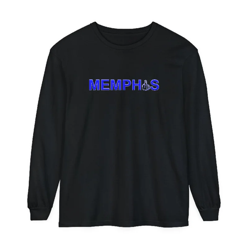 Memphis Middle Finger Unisex Long Sleeve Tee Wool Fabric Cashmere Fabric Tweed Fabric