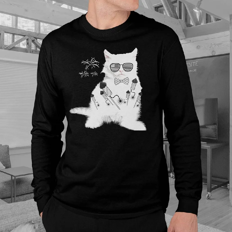 Cat print black full sleeve t-shirt for men Mesh Fabric Canvas Fabric Denim Fabric