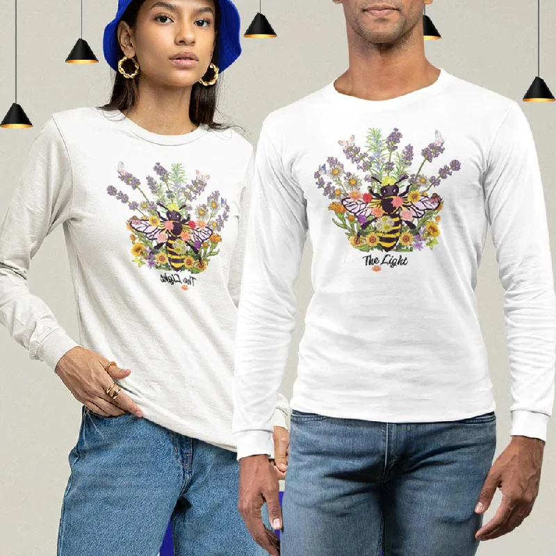 Bee & flower print unisex full sleeve tee Spandex Blend Rayon Blend Denim Blend