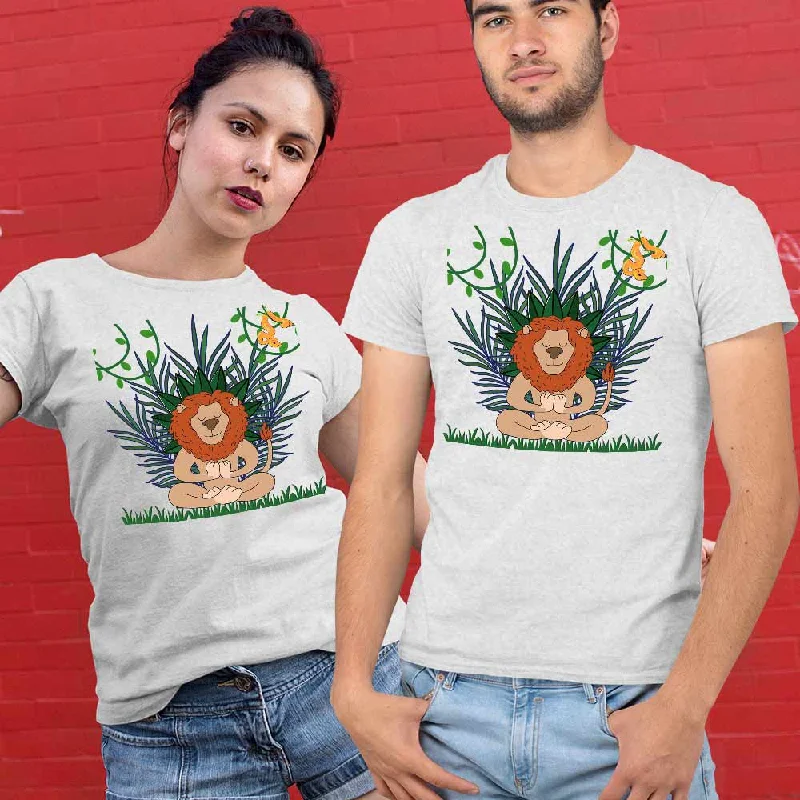 meditating lion tee print design unisex t-shirt Asymmetrical Pockets Print
