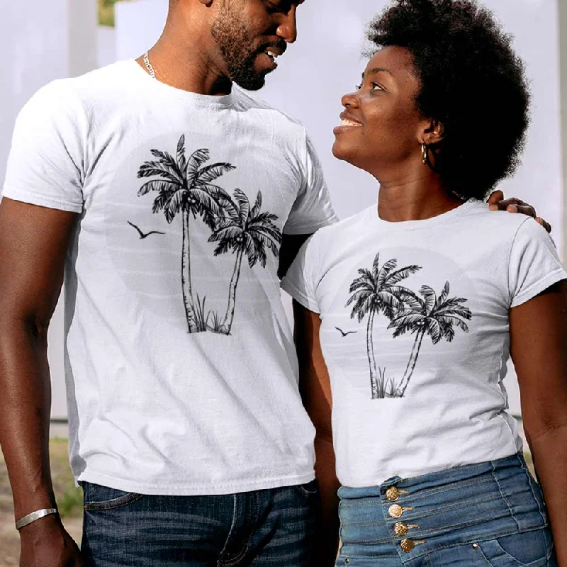 Palm tree print half sleeve unisex t-shirt Lace Blend Ribbed Blend Corduroy Blend