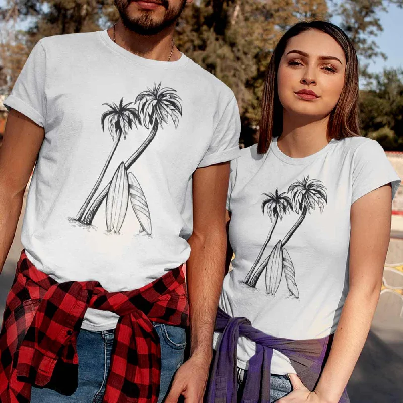 Palm tree print t-shirt for male & female Spandex Blend Rayon Blend Denim Blend