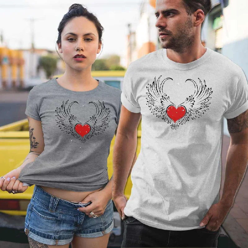 Red Heart with wings print unisex t-shirt Lace Blend Ribbed Blend Corduroy Blend