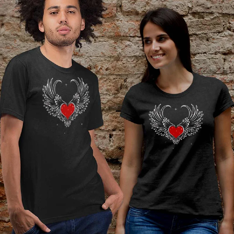 Heart & wings printed unisex t-shirt Real Fur Shearling Chenille