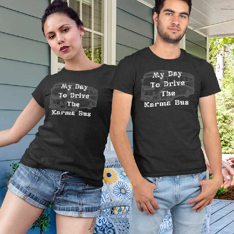 Karma bus drive print unisex t-shirts Front Pockets Side Pockets Patch Pockets