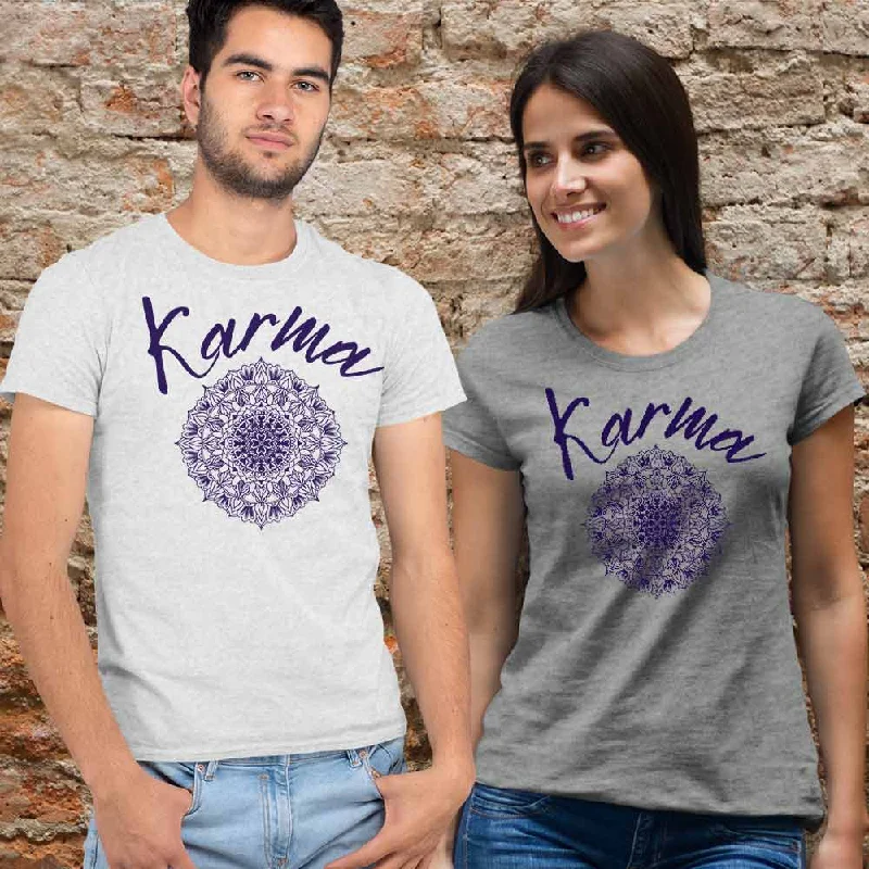 Karma mandala print unisex fashion t-shirt Denim Fabric Leather Fabric Suede Fabric