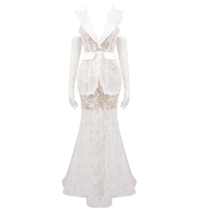 Abigail Strapless Lace Mermaid Maxi Dress Fashionable Asymmetrical Maxi Dress