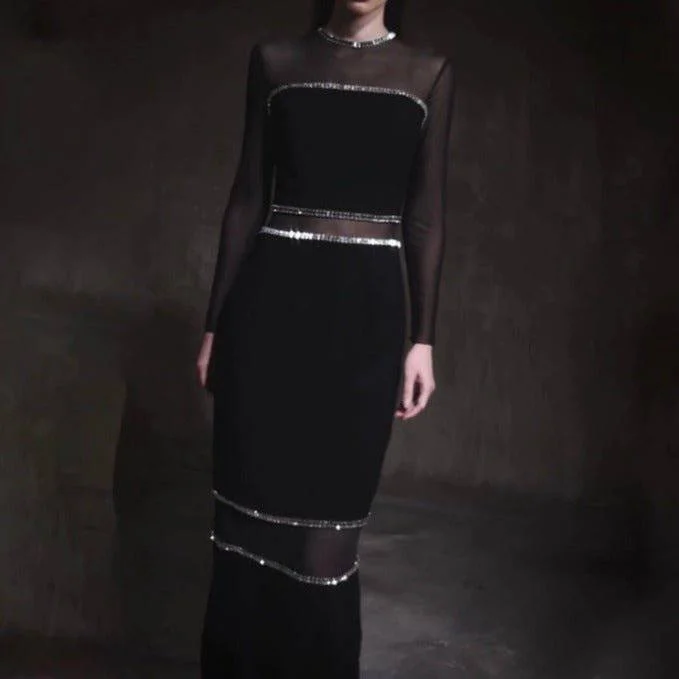 Alice Embellished See-through Long Sleeve Maxi Dress Chic Sleeveless Maxi Dress