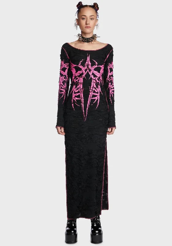 Always Hardcore Shredded Maxi Dress Comfortable Maxi Dress with Sleeves