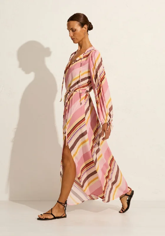 Loretta Maxi Dress - Rose Stylish Pleated A-Line Maxi Dress