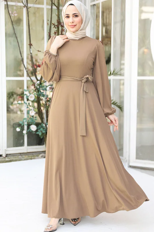 Beige Jersey Swing Maxi Dress Stylish Empire Waist Maxi Dress