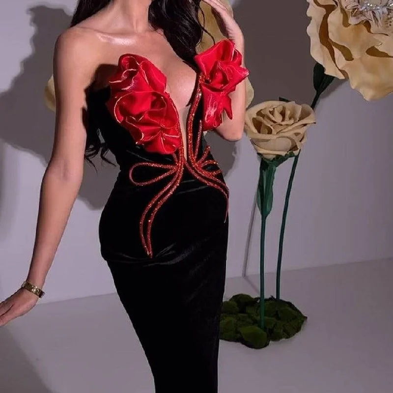 Blythe Strapless Floral Embellished Maxi Dress Stylish Maxi Dress with Frills