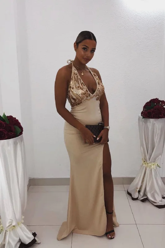 Bombshell Nude Choker Slinky Backless Thigh Slit Fishtail Maxi Dress Fashionable Sheer Maxi Dress Bombshell Nude Choker Slinky Backless Thigh Slit Fishtail Maxi Dress Fashionable Sheer Maxi Dress