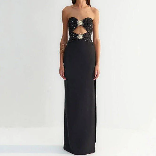 Briar Strapless Jewel Decor High Slit Maxi Dress Stylish Boho Maxi Dress