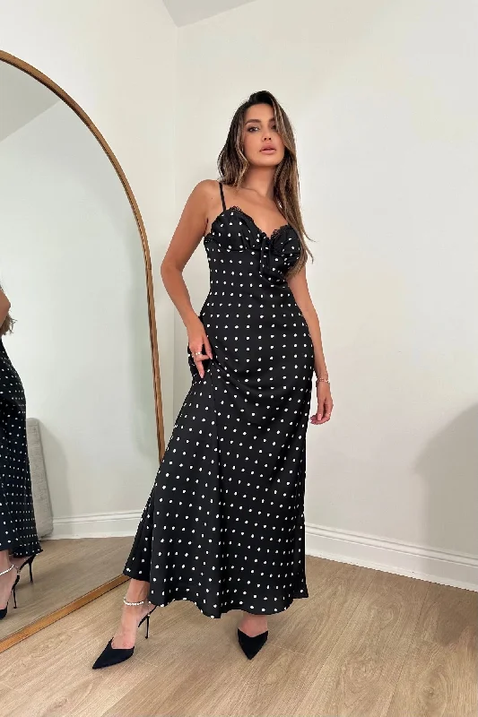 Caetana Polkadot Satin Maxi Dress - Online Exclusive Comfortable Casual Maxi Dress