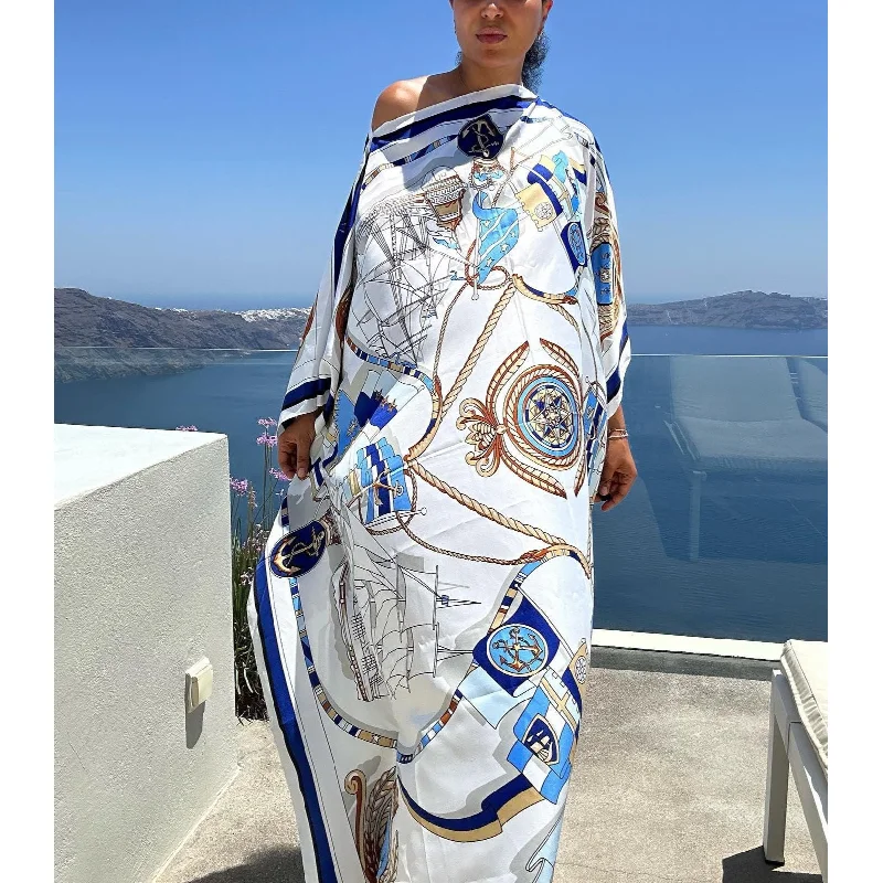 CAIRO Blue Print Caftan Maxi Dress Cozy Maxi Dress with Slit