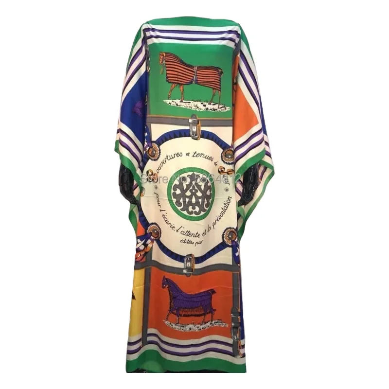 CAIRO Green Printed Silk Caftan Maxi Dress Elegant Pleated Maxi Dress