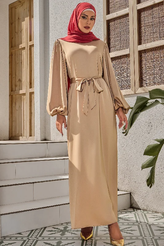 Champagne Half Turtleneck Satin Maxi Dress-CLEARANCE Fashionable Halter Neck Maxi Dress