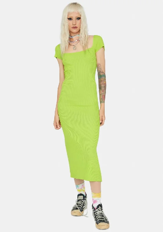 Chartreuse Severe In Here Ribbed Maxi Dress Stylish Maxi Dress with Pleats