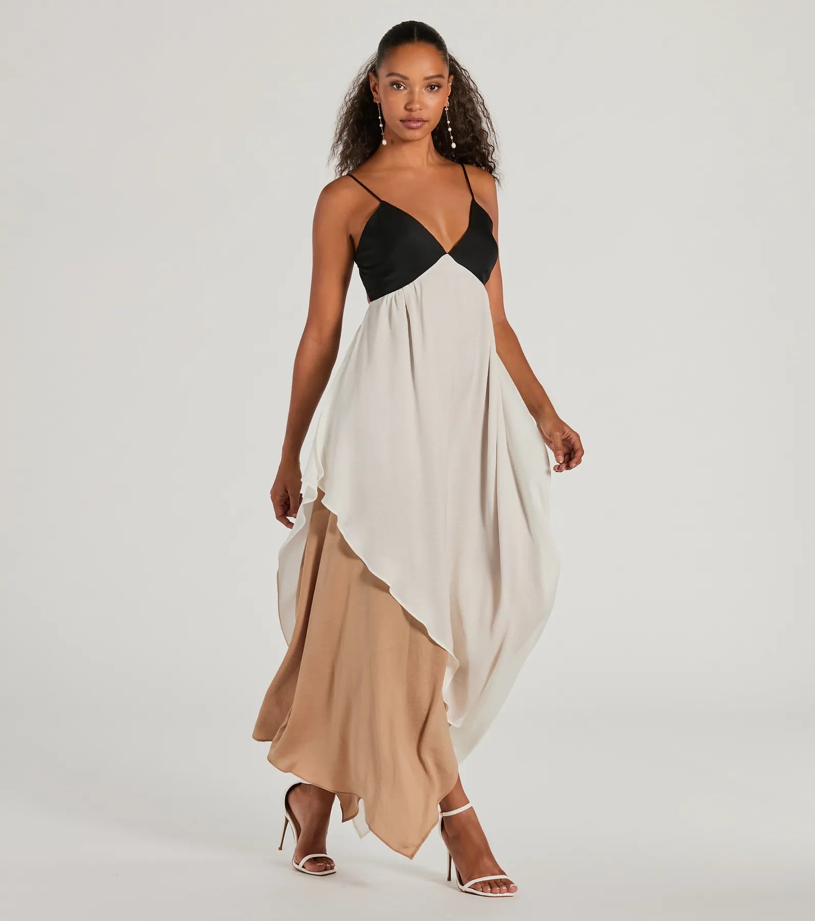 Chic Passion V-Neck Color Block Maxi Dress Elegant Silk Maxi Dress