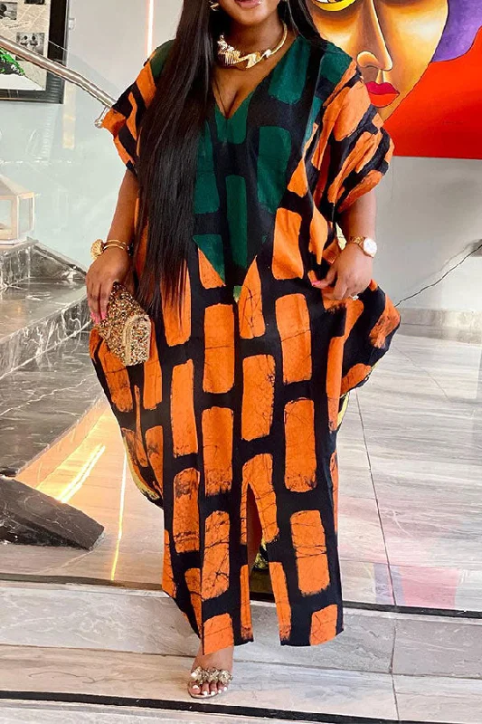 Color Block Graphic Print Relaxed V Neck Maxi Dress Classic Strapless Maxi Dress