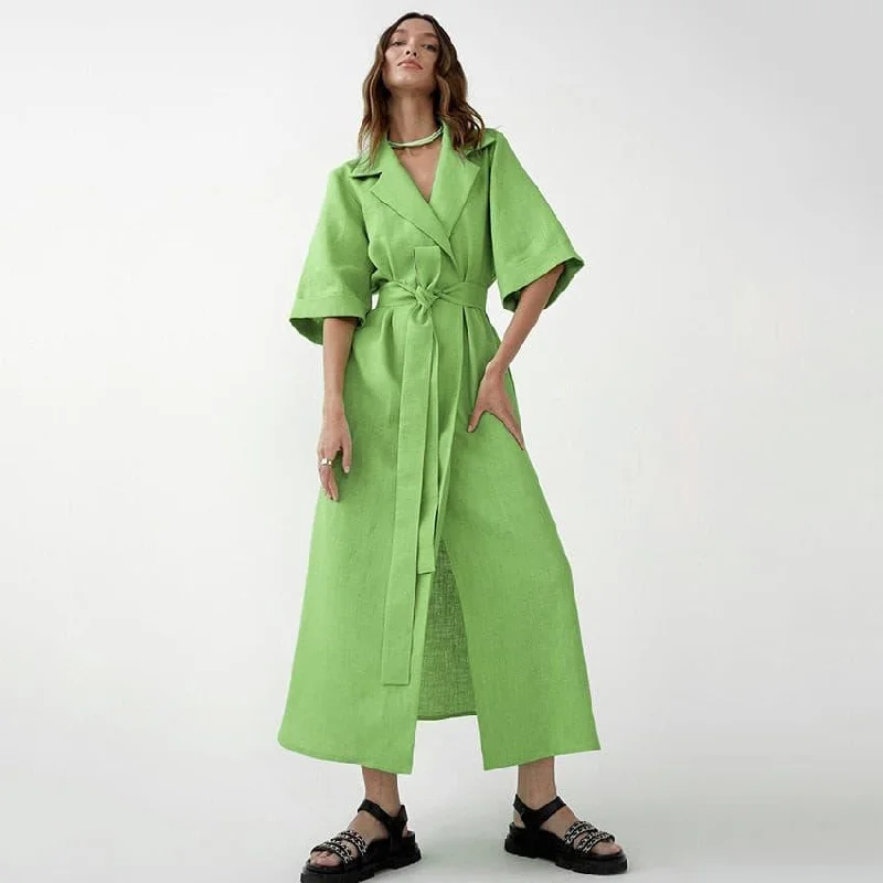 Cotton and linen long skirt A-line maxi dress Stylish Long Sleeve Maxi Dress